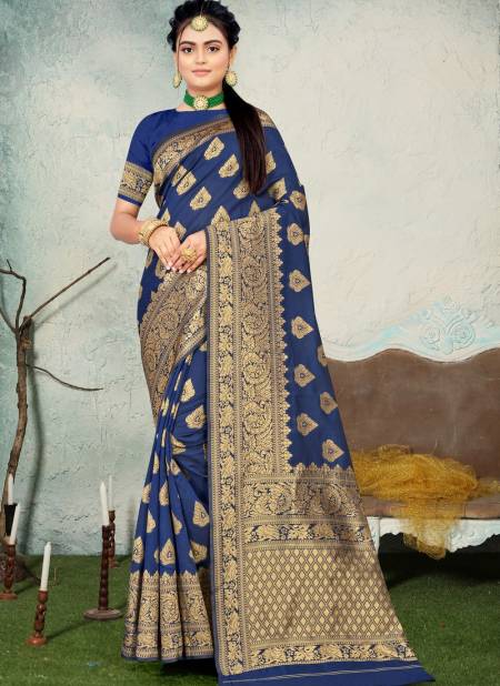 Navy Blue Colour Santraj New Heavy Exclusive Wear Designer Fancy Banarasi Silk Saree Collection 1023